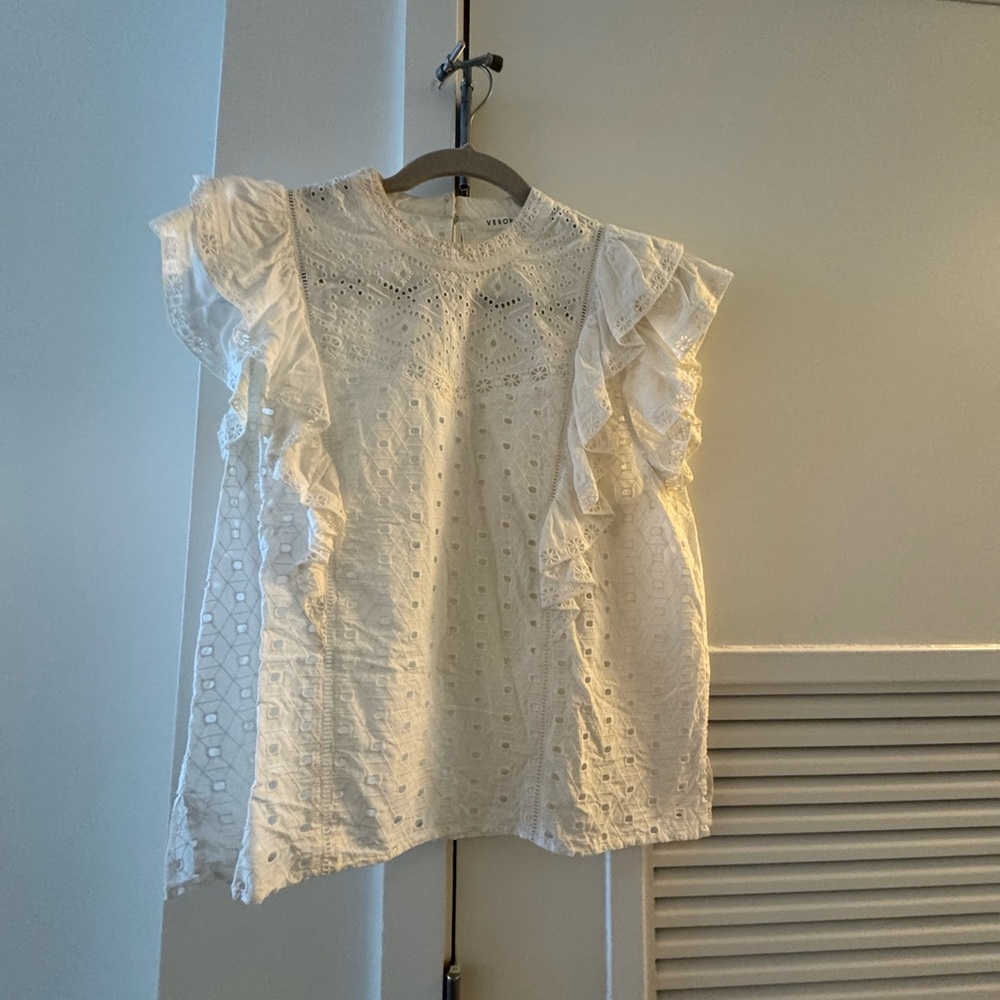 Veronica Beard Cream Eyelet Top